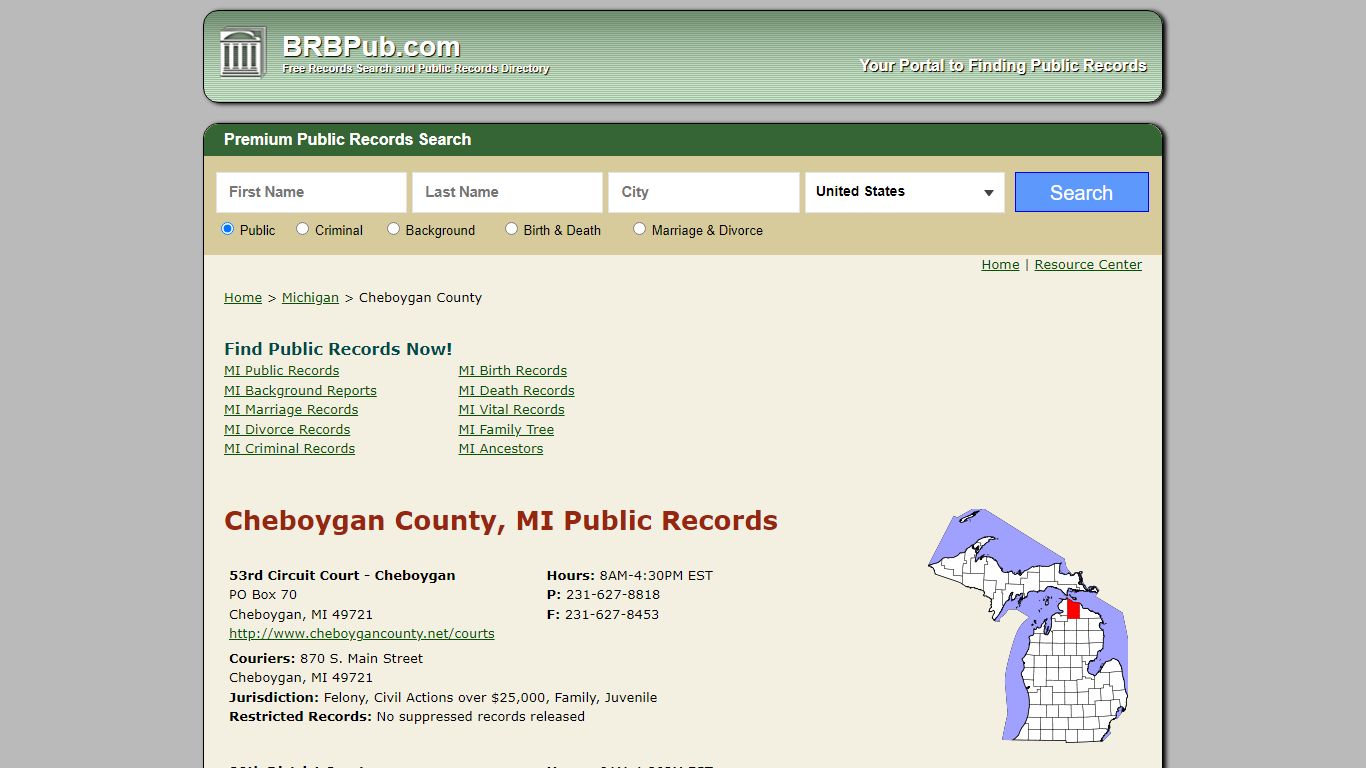 Cheboygan County Public Records | Search Michigan Government Databases